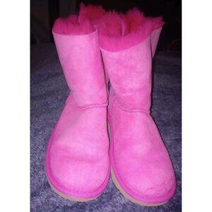UGG Short Bailey Bow Pink Azalea Suede Girls Boots SZ 4